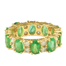 Load image into Gallery viewer, 5.71 Carat Natural Green Emerald and Diamond (F-G Color, VS1-VS2 Clarity) 14K Yellow Gold Eternity Ring for Women Exclusively Handcrafted in USA