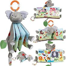 Load image into Gallery viewer, Soft Baby Cloth Book,Crinkle Elephant Fabric Infant Books Teething Teether Toys Education Bunny Toy for Babies Toddler 1 Year Old Boy Girl &Up,Stuffed Farm Animal Jungle Plush Book Touch and Feel Toy