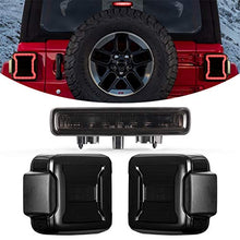 Load image into Gallery viewer, KIWI MASTER Smoked LED Tail Lights & 3rd Brake Light Set for 2018-2022 Jeep Wrangler JL Accessories Third Brake Light High Mount Stop Light Reverse Light Turn Signal Light (Black Housing Smoke Lens)