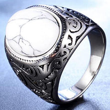Load image into Gallery viewer, Retro Vintage Stainless Steel Turquoise Onyx Ring (White, 11)