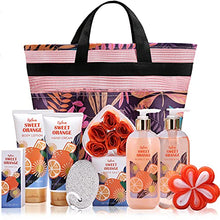 Load image into Gallery viewer, Gift Baskets for Women, Gift Set for Women-BFFLOVE Sweet Orange Spa Bath Gifts, 10 Pc Bath Spa Kit Includes Bath Salt, Massage Oil, Bubble Bath, Spa Tote Bag. Best Women Gifts for Birthday & Party