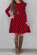 Load image into Gallery viewer, HOSIKA Girls Christmas Plaid Dress Long Sleeve A-Line Twirly Pleated Swing Party Dresses for Toddler Kids 6-12 Years Red XL