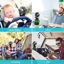 Load image into Gallery viewer, BRIGENIUS Battery Operated Clip on Stroller Fan, Portable Mini Desk Fan Rechargeable, USB Powered Clip Fan for Baby Stroller Office Outdoor Travel, Black