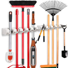 Load image into Gallery viewer, 2 Pack Imillet Mop and Broom Holder, Wall Mounted Organizer-Mop and broom Storage Tool Rack with 5 Ball Slots and 6 Hooks (Gray)