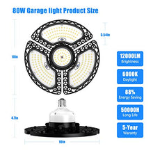Load image into Gallery viewer, LED Garage Lights, 80W Deformable LED Garage Ceiling Lights 12000 LM CRI 80 Led Shop Lights for Garage, Garage Lights with 3 Adjustable Panels,Utility Led Garage Lighting,LED Light Bulbs for barn etc.