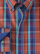 Load image into Gallery viewer, Paul Fredrick Men's Tailored Fit Non-Iron Cotton Tartan Dress Shirt Rust 17.0/34 DHR565B