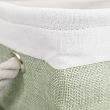 Load image into Gallery viewer, uxcell Storage Baskets with Cotton Handles Foldable Storage Bins Laundry Clothes Towel Box Organizer W Drawstring Closure for Home Shelves Closet Light Green 10.6" x 10.6" x 4.7"