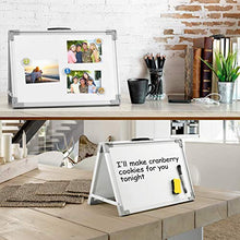 Load image into Gallery viewer, Magnetic Dry Erase White Board 16 inches x 12inches, Foldable Double Sided Portable Whiteboard, Includes Magnets & Eraser, 4 Magnetic Dry Erase Pens, Multicolored