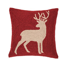 Load image into Gallery viewer, C&F Home Buck Lodge Cabin Holiday Christmas Winter Xmas Red Tan Handcrafted Premium Hooked Decorative Throw Pillow 18 x 18 Red