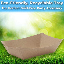 Load image into Gallery viewer, Eco Friendly, USA-Made 3lb Food Holder Trays 150 Pack. Compostable Kraft Paper Container for Diners, Concession Stands or Camping. Best Sturdy 3 Lb Disposable Party Snack Boat for Nachos, Tacos or BBQ