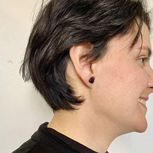 Load image into Gallery viewer, Dark Amethyst Earrings - Sterling Silver Backing - 5-10mm Raw Crystal Studs - Hypoallergenic and Nickel-Free Earrings