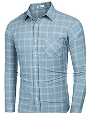 Load image into Gallery viewer, Tinkwell Men's Casual Dress Shirt Button Down Shirts Long Sleeve Plaid Work Shirt Blue S
