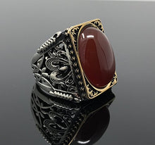 Load image into Gallery viewer, KAR 925K Stamped Sterling Silver Red Agate (Aqeeq) Men's Large Ring I1N (13)