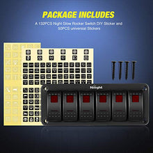 Load image into Gallery viewer, Nilight 6 Gang Rocker Switch Panel 5Pin On Off Toggle Switch Aluminum Holder 12V 24V Dash Pre-Wired Red Backlit Switches for Automotive Cars Marine Boats RVs Truck, 2 Years Warranty