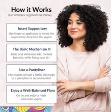 Load image into Gallery viewer, Flower Power Vegan Boric Acid Suppositories - 30 Capsules - 600mg for Vaginal Odor and pH Balance - Made in USA