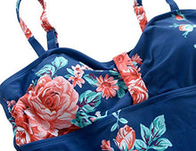 Load image into Gallery viewer, Hilor Women's 50's Retro Ruched Tankini Swimsuit Top with Ruffled Hem Navy&red Floral 18