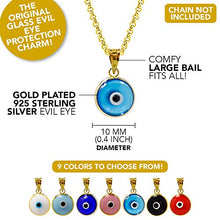 Load image into Gallery viewer, MIZZE Made for Luck Transparent Light Blue Gold Plated 925 Sterling Silver 10 MM Round Glass Turkish DIY Evil Eye Charm Pendant