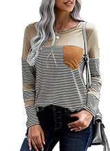 Load image into Gallery viewer, Diukia Womens Fall Cotton Long Sleeve Tee Tops Loose Casual Stripe Color Block Pocket Tunic Shirts for Ladies Teen Girls Juniors Khaki XL 16-18