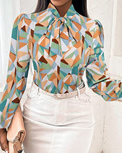 Load image into Gallery viewer, Long Sleeve Blouses for Women Bow Tie Neck Blouse Floral Print Shirts Casual Office Tops Yellow Green Medium