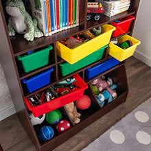 Load image into Gallery viewer, KidKraft Wooden Wall Storage Unit with 8 Plastic Bins and 13 Compartments, Espresso, Gift for Ages 3+