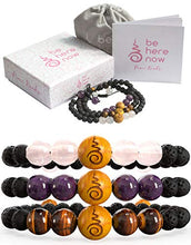 Load image into Gallery viewer, Set of 3 Anxiety Bracelet For Women | Essential Oil Bracelets, Lava Rock Diffuser Bracelets For Women with Rose Quartz, Amethyst, Tiger's Eye, Sandalwood. Gift Box. Gift Card + Extra Satin Bag.