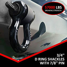 Load image into Gallery viewer, LIBERRWAY Shackles 3/4" (2 Pack) 57,000 lbs Break Strength with 7/8'' Pin D Ring Shackle Rugged Off Road Shackles Heavy Duty D Ring for Vehicle Recovery, Black