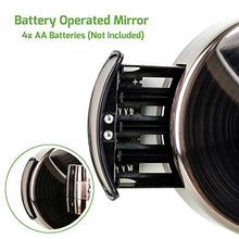 Load image into Gallery viewer, Ovente 7.5" Lighted Wall Mount Makeup Mirror, 1X & 10X Magnifier, Spinning Double Sided Round LED w/ Dimmer Switch, Extend, Retractable & Folding Arm, Battery USB Powered Antique Brass MLW75AB1X10X