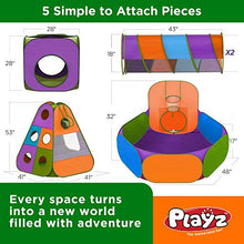 Load image into Gallery viewer, Playz 5-Piece Kids Pop up Play Tent Crawl Tunnel and Ball Pit with Basketball Hoop Playhouse for Boys, Girls, Babies, and Toddlers (Purple, Orange, Yellow, Red, Blue)