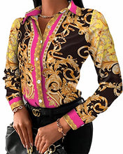 Load image into Gallery viewer, Buchona Outfits for Women Collar Blouses Button Down Shirts Colorful Long Sleeve Floral Print Tops Loose Sexy T-Shirts