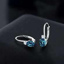 Load image into Gallery viewer, Gem Stone King Sterling Silver London Blue Topaz and White Sapphire Leverback 3/4 Inch Earrings 1.18 cttw Gemstone Birthstone