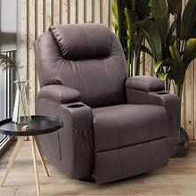 Load image into Gallery viewer, JUMMICO Recliner Chair Massage and Heating Living Room Chair, Rocking and 360° Swivel Home Leather Sofa with 2 Cup Holders and Side Pockets (Brown)