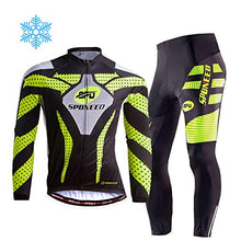 Load image into Gallery viewer, sponeed Bike Jersey Set Mens Thermal Fleece Long Sleeve Mountain Road Biking Clothing Warm Padded Cycling Tights US XL Green