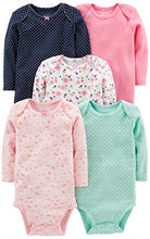 Load image into Gallery viewer, Simple Joys by Carter's Baby Girls' 5-Pack Long-Sleeve Bodysuit, Pink/Navy/Mint, 0-3 Months