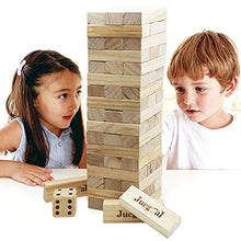 Load image into Gallery viewer, Juegoal 54 Pieces Giant Tumble Tower Blocks Game Giant Wood Stacking Game with 1 Dice Set Canvas Bag for Adult, Kids, Family