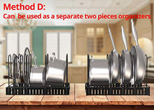 Load image into Gallery viewer, Vdomus extensible pot rack organizer with 4 DIY methods, length adjustable and max extended to 31 inches 13+ pans holder, black metal kitchen cabinet pantry pot lid holder