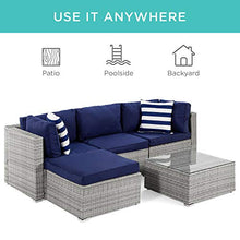 Load image into Gallery viewer, Best Choice Products 5-Piece Modular Outdoor Sofa Conversation Furniture Set, Patio Wicker Sectional for Backyard, Garden w/ 3 Chairs, Ottoman Chair, 2 Pillows, 6 Seat Clips, Coffee Table - Gray/Navy