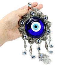Load image into Gallery viewer, We pay your sales tax Turkish Blue Evil Eye (Nazar) Amulet Wall Hanging Home Decor Ornament Protection Good Luck Blessing Gift (Flower Hamsa)