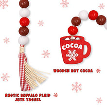 Load image into Gallery viewer, Huray Rayho Hot Cocoa Wood Bead Garland Decorations Farmhouse Christmas Holiday Tiered Tray Decor Hot Chocolate Marshmallow Rustic Wooden Beads with Red Plaid Tassels Winter New Year Ornaments