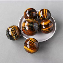 Load image into Gallery viewer, Natural Tiger Eye Healing Crystal Ball Gemstone Sphere with Wood Stand Sculpture Figurine for Reiki Divination Home Office Desk Decor (55-62mm)