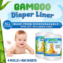 Load image into Gallery viewer, Ravel Bamboo Unscented Diaper Liners - 100% Bamboo Disposable Cloth Diaper Inserts, Gently and Soft Biodegradable, Chlorine & Dye and Fragrance Free- 100 Sheets Per Roll, (4PK) 400 - (4 Roll, Bamboo)