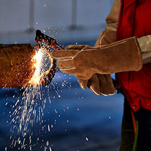 Load image into Gallery viewer, eletecpro Woodworking Apron Heavy Duty Durable - Length 42" 6 Pockets Leather Welding Apron & Welding Gloves Cowhide Fire/Heat Resistant Shop Apron Men/Women(Brown)