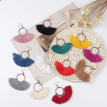 Load image into Gallery viewer, CASSIECA 12 Pairs Statement Tassel Hoop Earrings Bohemian Fan Dangle Hook Tassel Earrings Set Drop Ear Jewelry Set for Women