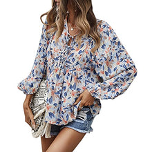 Load image into Gallery viewer, YUZIBAO Women Long Sleeve Boho Tops Babydoll Shirts V Neck Floral Ruffle Print Blouse(Blue,S)