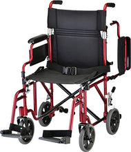 Load image into Gallery viewer, NOVA Medical Products Lightweight Transport Chair with Removable & Flip Up Arms for Easy Transfer, Anti-Tippers Included, Red, 19"