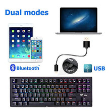 Load image into Gallery viewer, RGB Mechanical Keyboard 87-Key RGB LED Backlit Wireless Bluetooth 3.0 /USB Wired Multi-Media Mechanical Gaming Keyboard for PC/Smartphone/Laptop (Rechargeable Battery) Black Blue Switch
