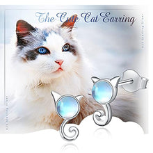 Load image into Gallery viewer, Cat Earrings, 925 Sterling Silver Moonstone Cat Stud Earrings Cute Animal earrings Moonstone Stud Earrings Cat Jewelry for Women Hypoallergenic Earrings for Sensitive Ears