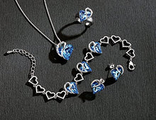 Load image into Gallery viewer, Leafael Infinity Love Crystal Heart Bundle Jewelry Set Light Sapphire Blue March December Birthstone Gifts for Women Necklace Earrings Bracelet Rings, Silver-tone