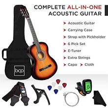 Load image into Gallery viewer, Best Choice Products 38in Beginner All Wood Acoustic Guitar Starter Kit w/Case, Strap, Digital Tuner, Pick, Strings - Sunburst