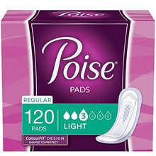 Load image into Gallery viewer, Poise Incontinence Pads, Light Absorbency, Regular Length, 120 Count (4 Packs of 30), Packaging May Vary