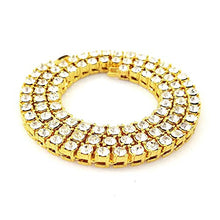 Load image into Gallery viewer, HH Bling Empire Unisex Iced Out Hip Hop Silver Gold Artificial Diamond cz Tennis Chain 16 18 20 22 24 30 Inches (1 Row - Gold, 18)